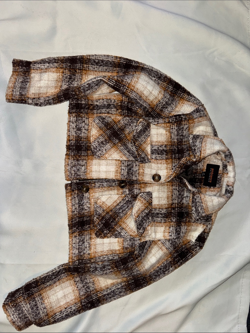 Ambiance Brown & Cream Plaid Jean-Style Jacket